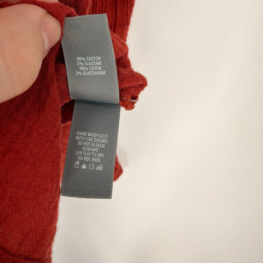 Aerie Top Women Medium Red Cotton Gauze V-Neck Long Sleeve Boho Beachy‎ Crinkle - Picture 5 of 6